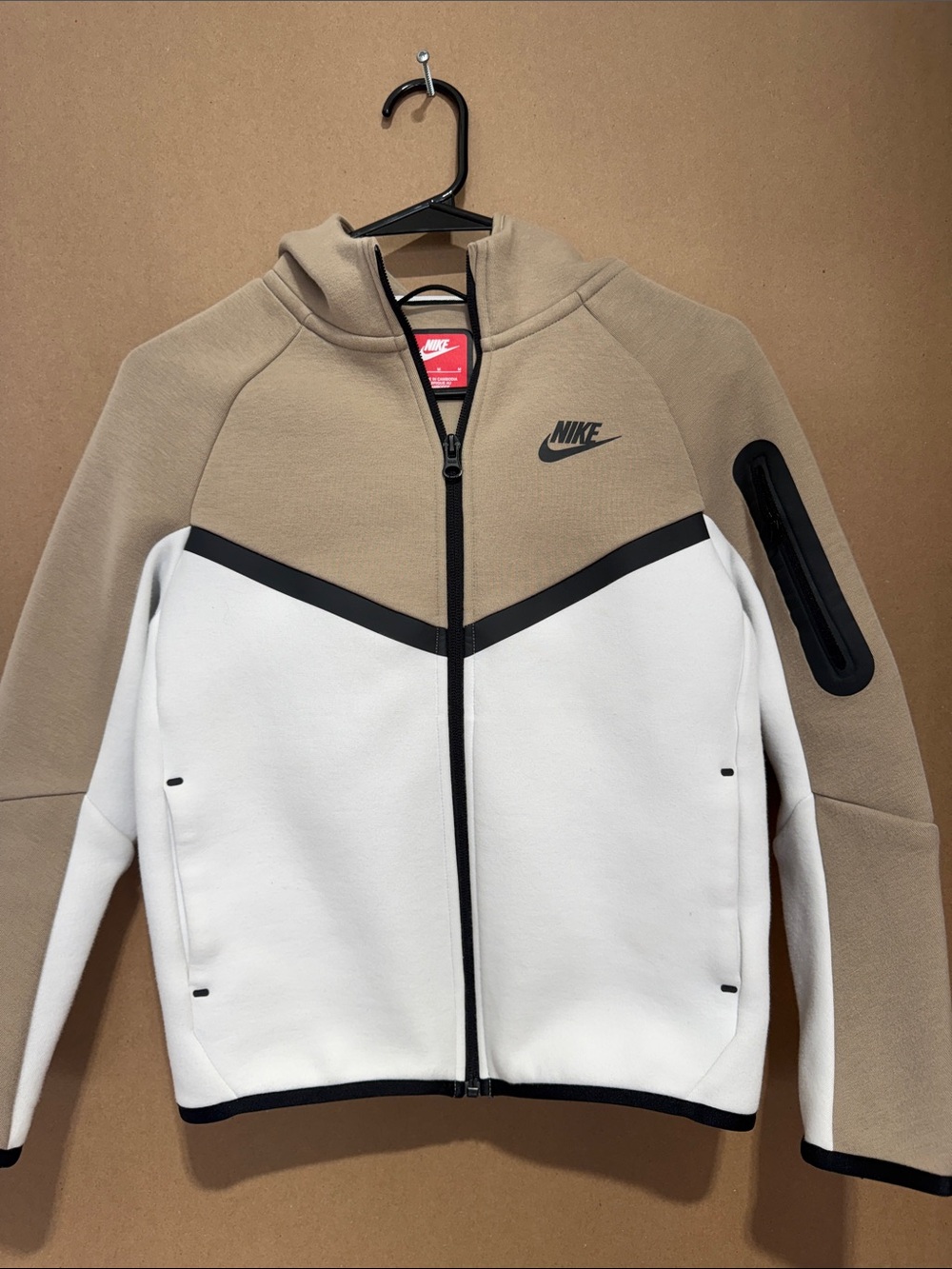 Nike Tech Two-Tone Beige and White Zip Hoodie with Black Accents